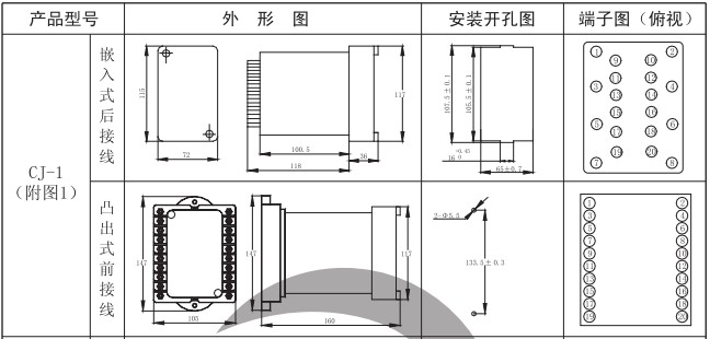 XJBZ-211防跳中间继电器继电器外形尺寸和开孔尺寸