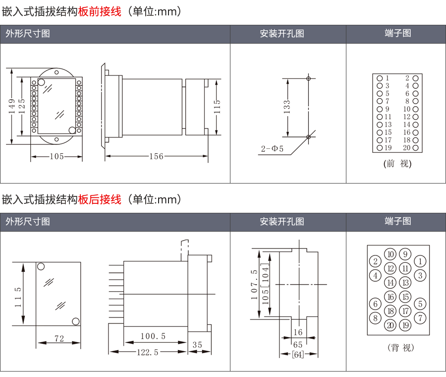 RWL-30嵌入式插拔结构外形及接线方式