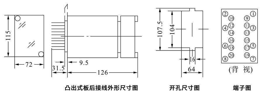JZJ-402凸出式板后接线安装尺寸图